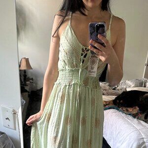 Light Green and Gold Bohemian Maxi Dress